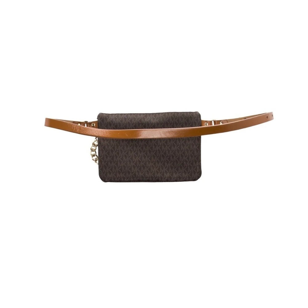 Michael Kors Dark Brown Crossbody belt Bag with gold chain link hardware - Picture 2 of 8